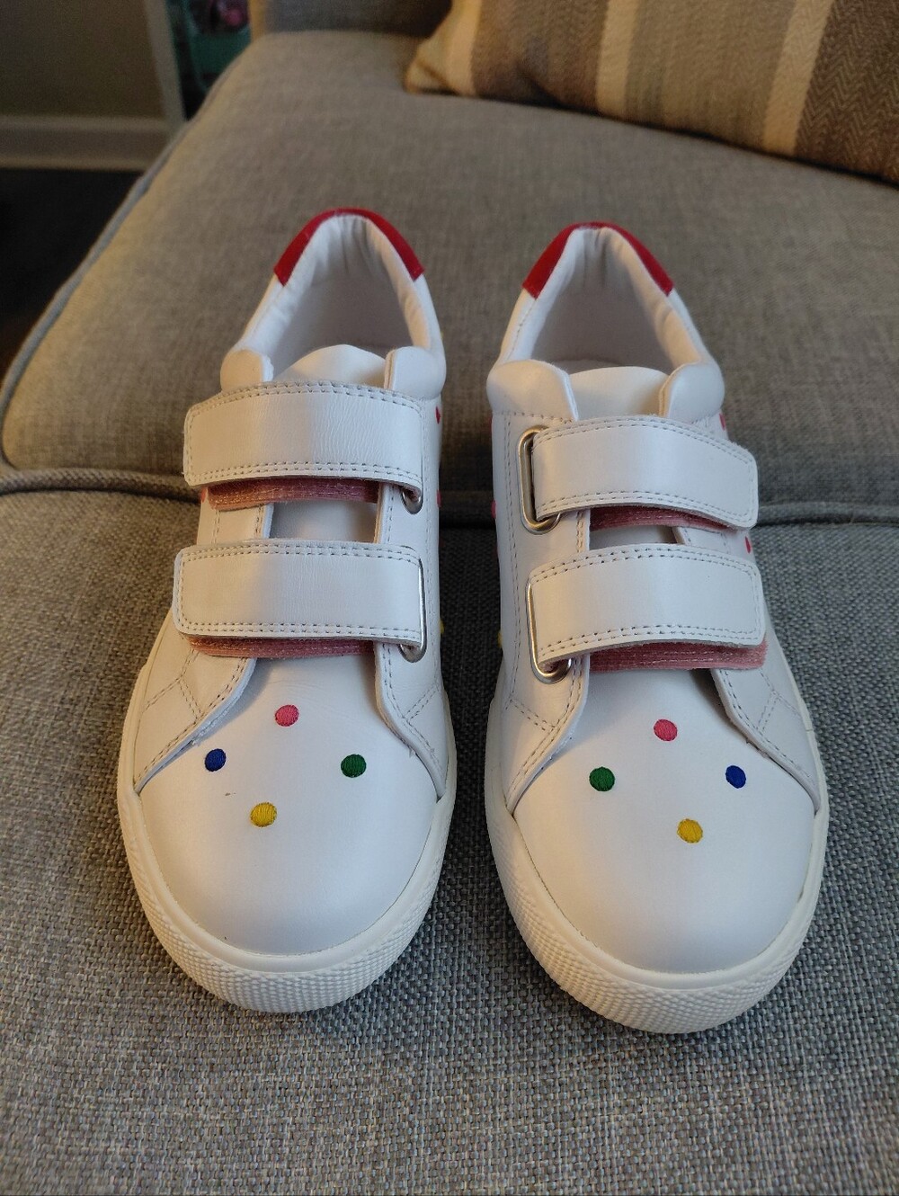 Kids Mini Boden White Sneakers with Multicolor Dots - Hook & Loop Closure Sz 5